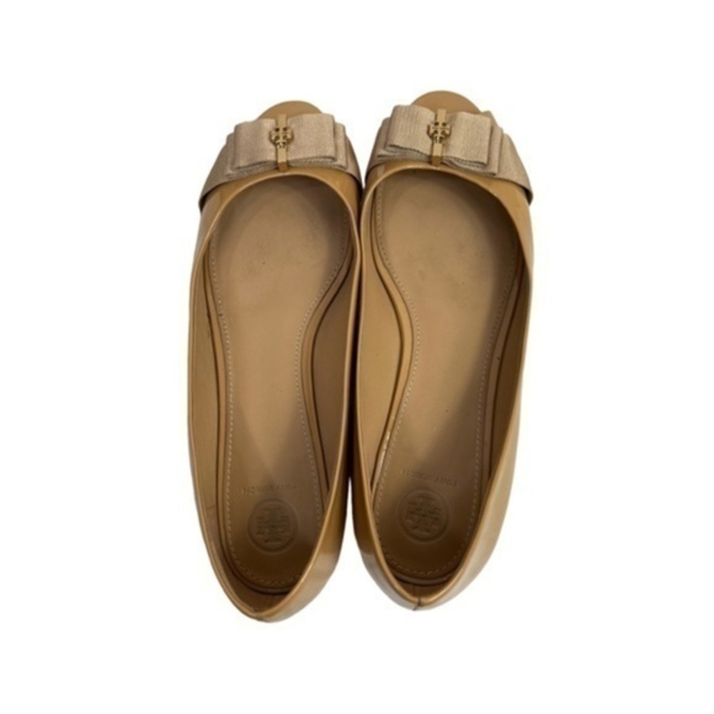 Tory Burch Beige Patent Leather Trudy Bow Ballet Flats Size 10,5